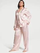 Піжама Сатинова (сорочка + штани) Victoria's Secret Satin Long Pajama Set L Рожева смужка (26613726)