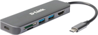 Hub USB D-Link DUB-2327 6-in-1 USB-C with HDMI/Card Reader/Power Delivery Silver