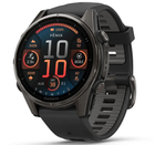 Смарт-годинник Garmin Fenix 8 43 mm AMOLED Sapphire, Carbon grey DLC titanium with Black/pebble grey silicone band (010-02903-21)