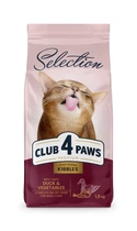 Полнорационный сухой корм для взрослых кошек Club 4 Paws Selection Премиум С уткой и овощами
