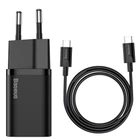 Комплект для быстрой зарядки Зарядное сетевое устройство Baseus Super Si 25W Type-C 3A QC3.0+PD3.0 + Кабель Type-C to Type-C 3A 1m (TZCCSUP-L01) Black