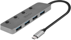 Hub USB Lindy 4 Port USB 3.2 Type C with On/Off switches Grey (43383)