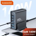Зарядний пристрій Toocki 140W GaN Desktop Charger з LED дисплеєм і 5 портами (PD 3.0+QC 4.0) для швидкої зарядки 3C+2A (Black)