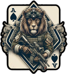 Военный шеврон Shevron.patch лев с ПНВ и автоматом в стиле игральной карты (LION8)