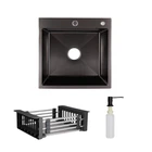Кухонная мойка Lidz Brush H5050B PVD черная квадратная 3/1 мм (LDH5050GPVD3008) Black с дозатором и корзинкой