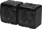 Розетка подвійна із заземленням зовнішня з кришкою прозора IP54 чорна [4668091] RHE-2sd-BL ETI