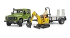 Ігровий набір Bruder Машинка Land Rover Defender з причепом, екскаватором JCB та фігуркою людини 1:16, 02593