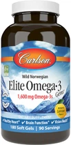 Жирні кислоти Carlson Омега-3 Elite Omega-3 Gems 180 желатинових капсул Лимон (088395017124)