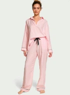 Пижама фланелевая Victoria's Secret Flannel Long Pajama Set (сорочка+штани) M Розовая полоска