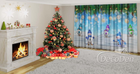 Новорічний Фото Тюль PHOTODECOR "Ялинкові ламбрекени з іграшками та сніговики"