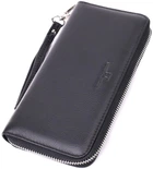 Кошелек-клатч унисекс ST Leather черный кожаный большой на молнии 3 отделения с ремешком 55555