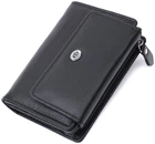 Кошелек женский кожаный с монетницей для кредитных карт маленький ST Leather Черный 39482