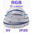 Світлодіодна RGB SMD5050 стрічка 15 світлодіодів на метр, 5 вольт, 5V, 15 LED/м, IP20