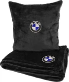 Подушка та плед в авто EVAtech із махри S для BMW чорні (MBLMPSSBV005)