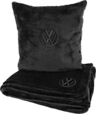 Подушка та плед в авто EVAtech із махри M для Volkswagen чорні (MBLMPSMBV124)