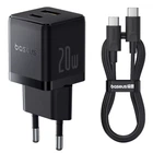 Cетевое зарядное устройство Baseus P10111608113-01 Palm Fast Charger 20W с двумя портами Type-C + USB и кабелем USB Type-C Black