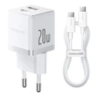 Мережевий зарядний пристрій Baseus P10111608213-01 Palm Fast Charger 20W з двома портами Type-C+USB та кабелем USB Type-C White