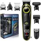 Аккумуляторный триммер для стрижки волос и бороды 5в1 с USB и LED-дисплеем Kemei KM-696 Черный + Щетка для очистки