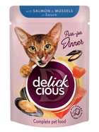 Вологий корм для кішок Delickcious лосось та мідії 85 г