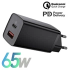 Зарядний мережевий пристрій Baseus GaN2 Lite 65W Type-C + USB з функцією швидкої зарядки QC4.0+PD3.0 (CCGAN2L-B01) Black