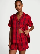 Женская пижама (Шорты+рубашка) Victoria's Secret (3226437712076) Flannel Short Pajama Set XS красная принт в клетку