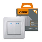 Вимикач двоклавішний VIDEX Binera VF-BNSW2L-SS з підсвіткою срібний шовк
