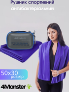 Полотенце спортивное антибактериальное ANTIBACTERIAL TOWEL 4Monster T-ECT-50 (микрофибра, антибактер.,чехол EVA, р-р 30x50см, цвет фиолетовый)