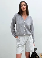 Жіночий в’язаний ажурний кардиган ARTKNIT S-M Сірий (ak35651)