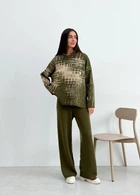 Жіночі в'язані штани на гумці з високою посадкою вільного крою ARTKNIT M Зелений (ak35813)