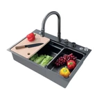 Мийка Zerix ZH7548-SET-03 Nano-Black (колір чорний) з вбудованим змішувачем з нержавіючої сталі (ZM5577)
