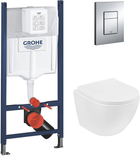 Инсталляция GROHE Rapid SL 3884966Q c панелью смыва Even 38966000 + унитаз KRONER Harz WHI523632 Rimless с сиденьем Slim Soft Close Quick Release дюропласт KH523632WHIR (3884966KH523632)