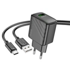 Мережевий зарядний пристрій Hoco CS21A 18W/3A USB зі швидкою зарядкою QC3.0 + кабель Type-C Black