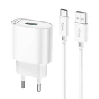 Сетевое зарядное устройство Hoco C109A 18W / 3A USB с быстрой зарядкой QC3.0 + кабель Type-C White