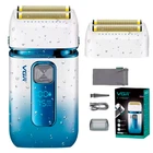 Аккумуляторная электробритва шейвер для бритья бороды и усов с IPX6, USB и LED-дисплеем VGR V-362 Pro Синий + Щетка