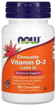 Вітамін Д-3 Now Foods Vitamin D-3 1000 МЕ 180 жувальних таблеток Фрукти в упаковці (ARE-573937)