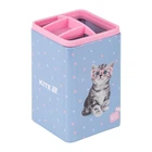 Стакан для ручек Kite Studio Pets "Котик в очках" металлический квадратный голубой (SP25-105)