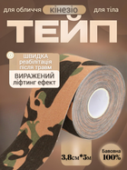 Кінезіо тейп для обличчя та тіла Kinesio tape, розмір 3,8см*5м, зелений комуфляж (LS-KT-07-3_8)