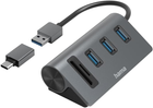 Hub USB Hama 3 x USB-A + SD + microSD Grey (4047443497659)