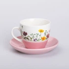 Керамическая чашка с блюдцем 250 (мл) для чая и кофе Розовая