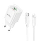 Зарядний пристрій HOCO C147A Charm PD20W+QC3.0 charger set Type-C to Lightning cable EU White (6942007630283)