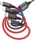 Кабель Hoco X76 USB to iP + Type-C + Type-C + Micro 2A, nylon, aluminum connectors 1 м Black-Red-Blue (6931474768650)