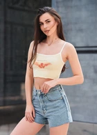 Женский Топ Стаф С Рисунком Бабочки Базовый Бежевый Однотонный Топ Staff Butterfly XS (343712)
