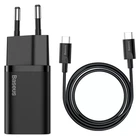 Сетевое зарядное устройство Baseus Super Si PD25W / 3A Type-C с быстрой зарядкой + кабель Type-C-Type-C Black