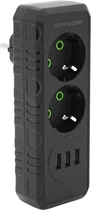 Сетевой разветвитель Voltronic F102-Black тройник с заземлением 2 розетки + 3 USB 1А, 2500W, 10A, 110-250V Max, Blister (YT38170)