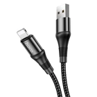 Кабель HOCO X50 USB to iP 2.4A, 1m, нілон, алюмінієві connectors, Black (6931474734198)