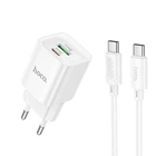 Мережний зарядний пристрій Hoco C147A 1USB-C/1USB PD/QC 20W+Type-C to Type-C Колір Білий