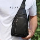 Сумка-слинг мужская черная через плече из натуральной кожи TIDING BAG 32545