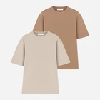 Набор футболок хлопковых оверсайз длинных женских Ray Oversize U0104W-Cream-Brown 2XL/3XL 2 шт Бежевый/Коричневый (RAY2000000037608)