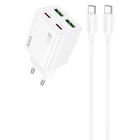 Сетевое зарядное устройство HOCO N55 Fundador PD20W four-port (2USB-A/2C) + Type-C to Type-C (White) (209740)