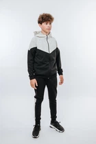 Костюм спортивный для мальчика с капюшоном (толстовка+брюки) 389092 двунитка 158см черный с серым (35702890158)